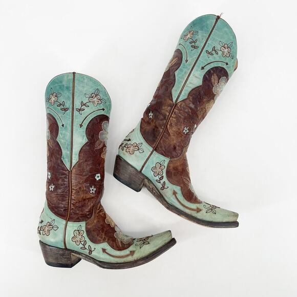 Old Gringo Bonnie Turquoise Brown Leather Floral Cowgirl Western Boot size 6.5 - Picture 3 of 10